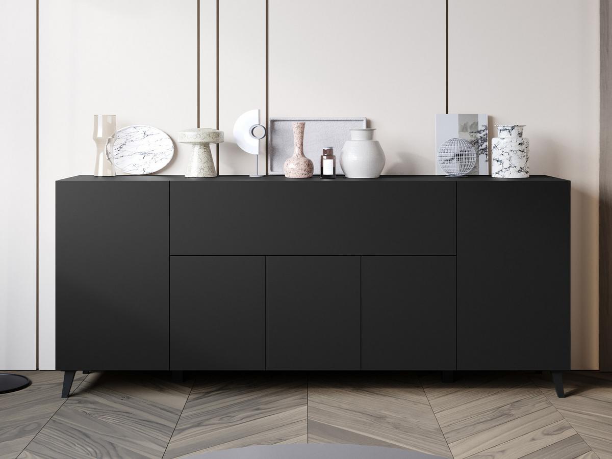 SIDEBOARD Phuket 180 - Graphitfarben/Schwarz, Holzwerkstoff/Kunststoff (180/76/38cm) - MIRJAN24