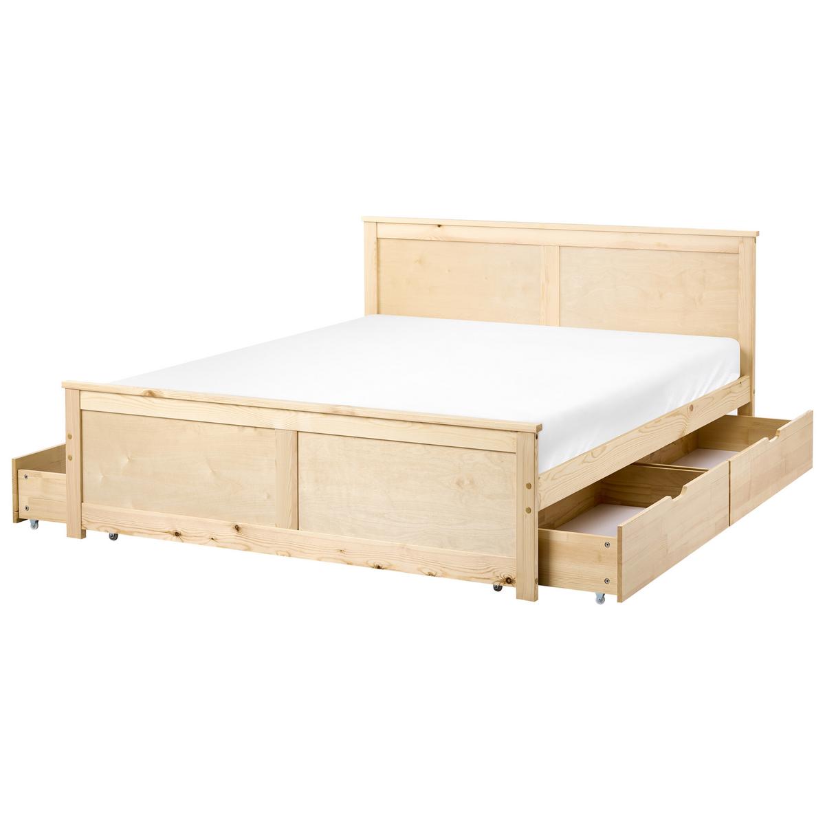 BETT mit 4 Schubladen 140/200 cm Kiefernholz Hellbraun Dauphin - Hellbraun, Holz (140/200cm) - Beliani