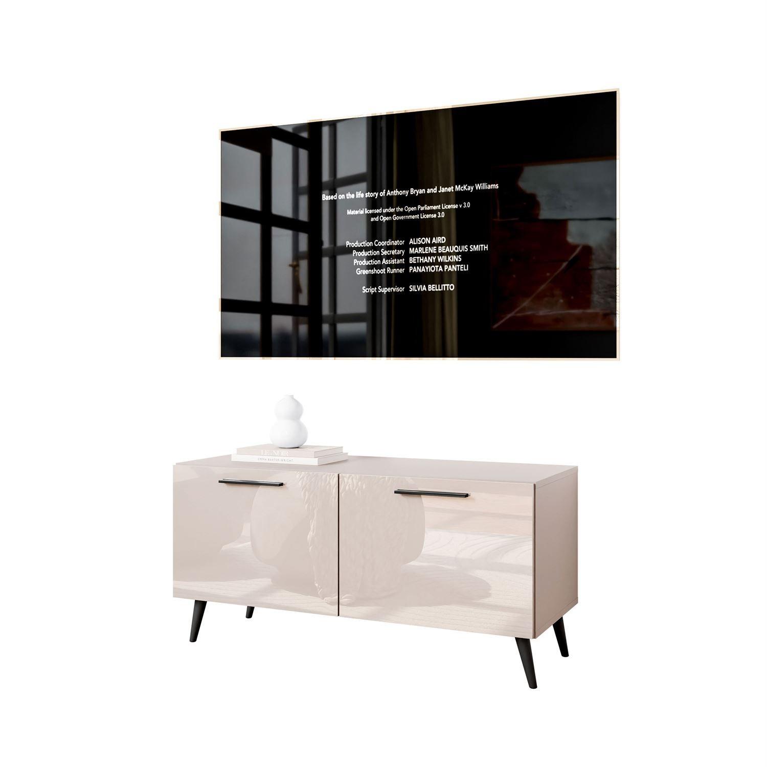 TV-ELEMENT AURA 100 KASCHMIR Hochglanz auf schrägen schwarzen Beinen - Kaschmir/Schwarz, Holzwerkstoff (100/49/40cm) - Lookway