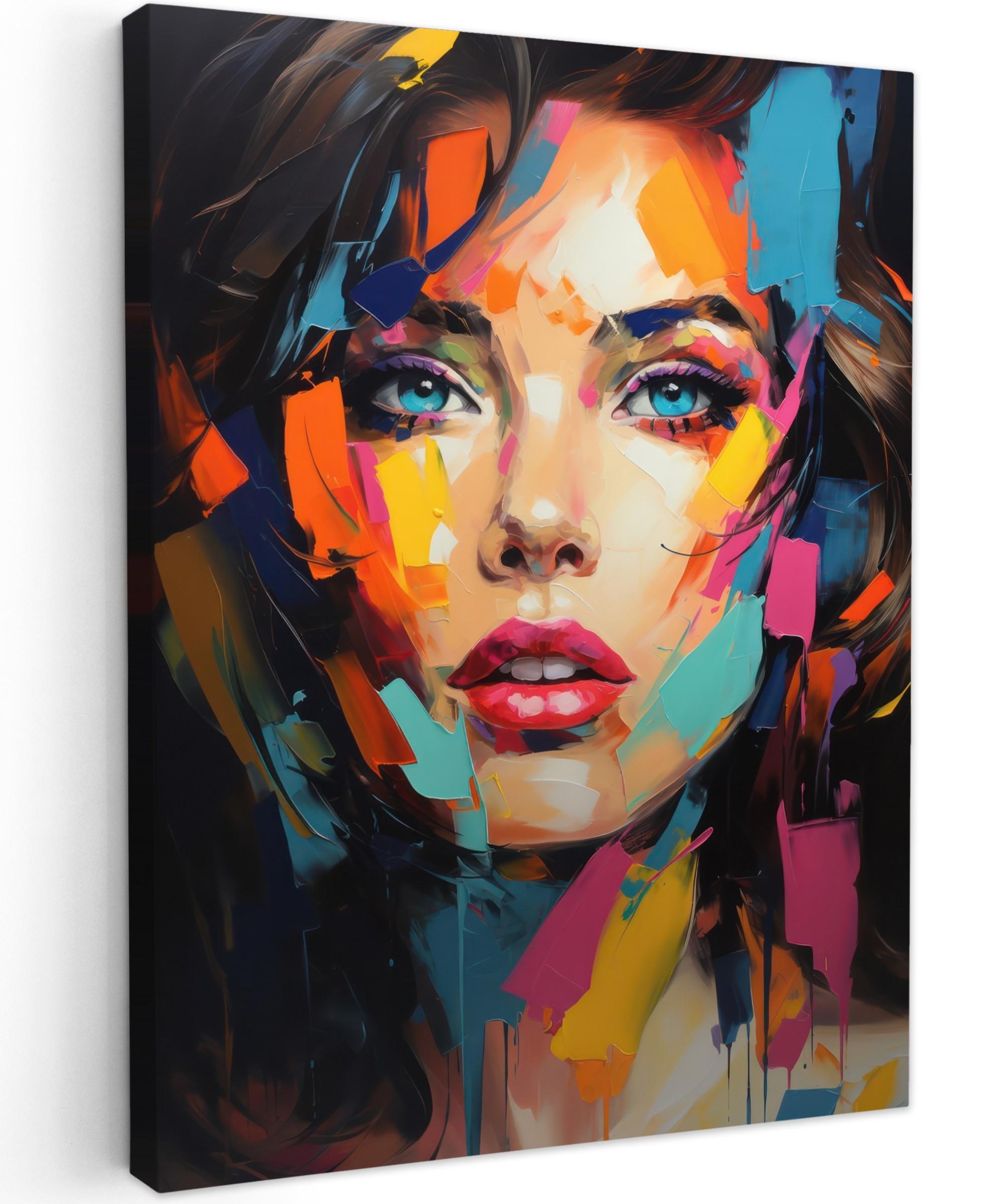LEINWANDBILD Frau - Porträt - Farbenfroh - Kunst Room Decor 30x40 cm - Multicolor, Textil (30/40cm) - MuchoWow