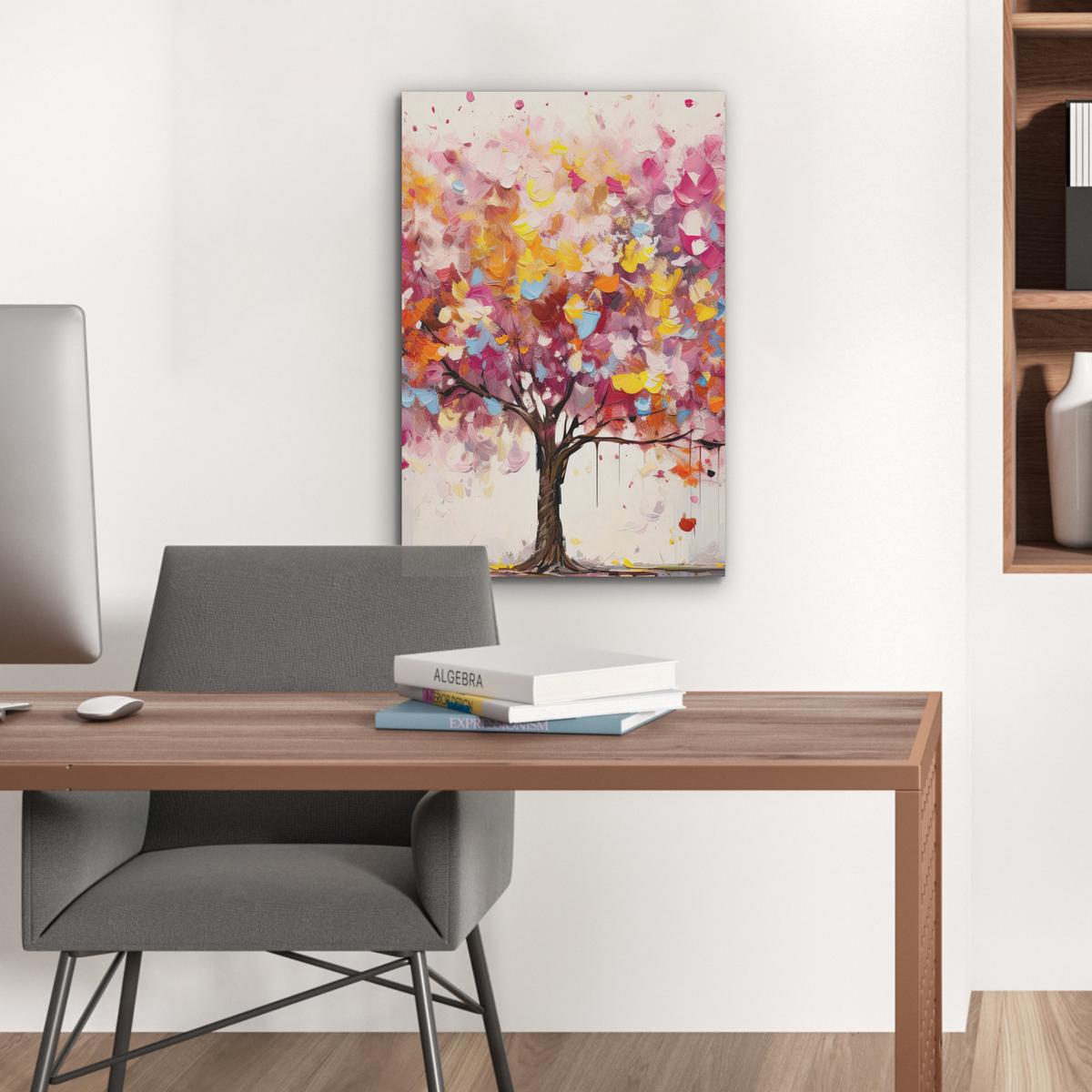 AKUSTIKBILD Aquarell - Baum - Kunst - Abstrakt Kunstdruck Schlafzimmer 50x70 cm - Multicolor, Kunststoff (50/70/0.9cm) - MuchoWow