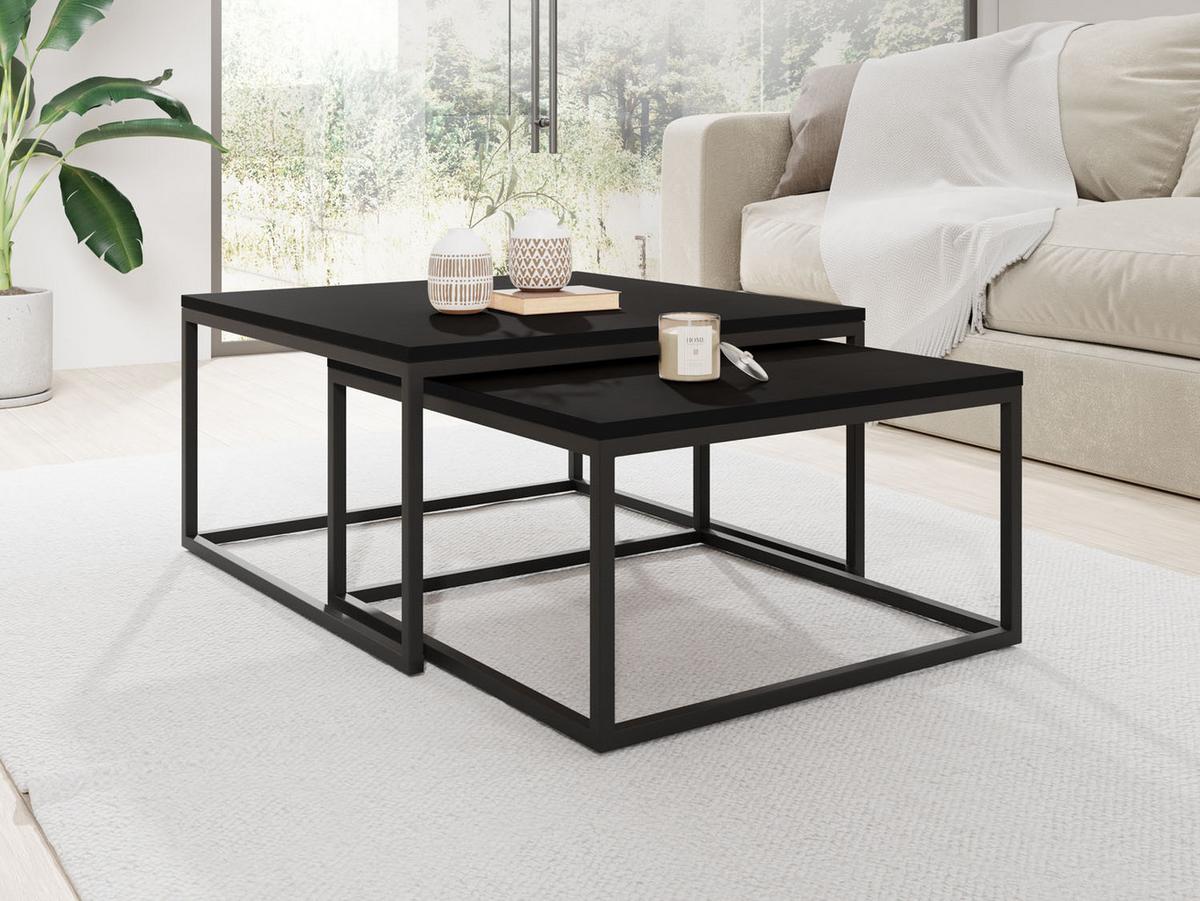 COUCHTISCHE Vella 2er-Set quadratisch, Schwarz 76/76/39cm + 66/66/34 cm - Schwarz, Holzwerkstoff/Metall (76/76/39cm) - WFL GROUP