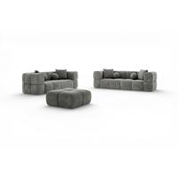 SOFASET Vega 3-2 Inkl. Hocker - Grau, Holzwerkstoff/Textil (250/77/103cm) - Fun Möbel