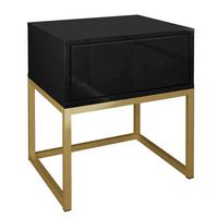 NACHTTISCH BLANCO GOLD auf goldenem Gestell Schwarz Hochglanz Kristallgriff - Schwarz Hochglanz, Holzwerkstoff (45/53/36.6cm) - Lookway