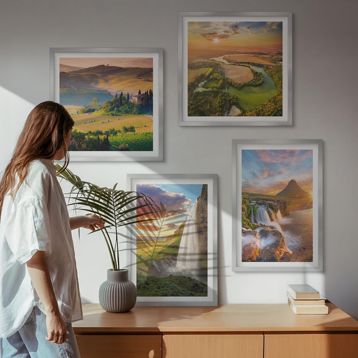 BILDER SET 4er Set - 50x50 cm & 40x60 cm Silberner Rahmen - Italienische Sonnenuntergänge - Silberfarben, Kunststoff (50/50cm) - TULUP