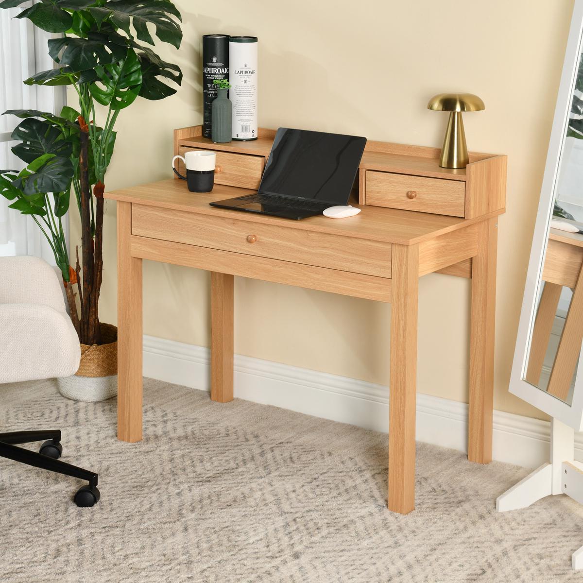 SCHREIBTISCH Holzoptik mit Schubladen & Ablage - Beige, Holz/Holzwerkstoff (100/50/91cm) - Urban Meuble