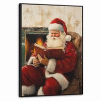 LEINWAND Bilder mit Rahmen - Weihnachten - Weihnachtsmann - Winter - Open Fireside - 60x80 - Dunkelrot, Textil (60/80cm) - MuchoWow