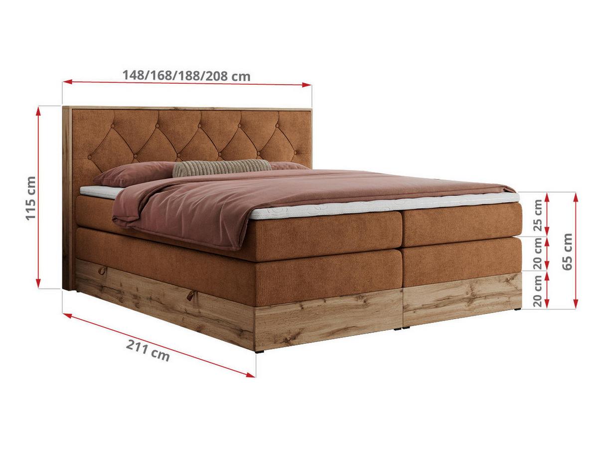 BOXSPRINGBETT VENETO KING 200/200 Orange Struktur - H4 - Orange, Holz/Textil (200/200cm) - MKS