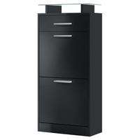 SCHUHSCHRANK Loret Front in Schwarz matt - Schwarz, Holzwerkstoff (46/104/23cm) - Vladon