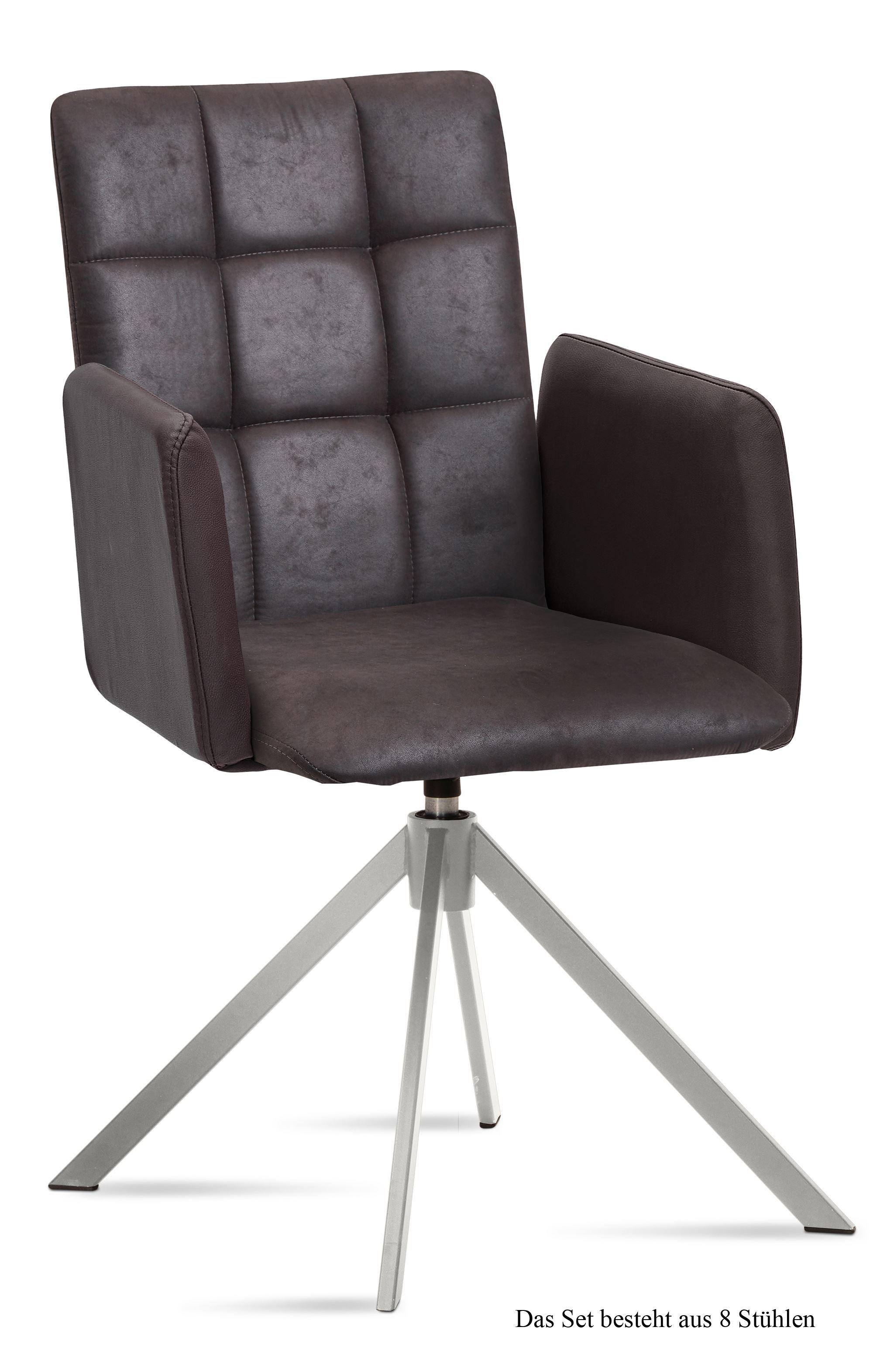 ARMLEHNSTUHL drehbar (8er-Set) Drusie 52x91x60 Edelstahl/Espresso - Edelstahlfarben/Dunkelbraun, Kunststoff (60/91/52cm) - 58aufmkessel