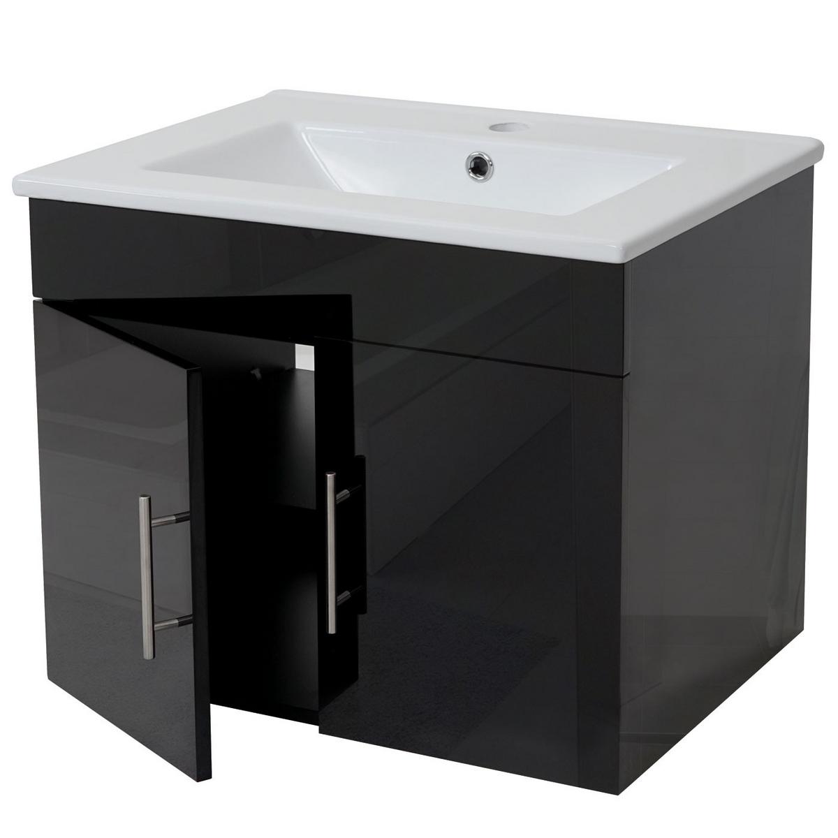 WASCHBECKEN + UNTERSCHRANK Hochglanz Schwarz - Schwarz Hochglanz, Holzwerkstoff (61/50/48cm) - MCW