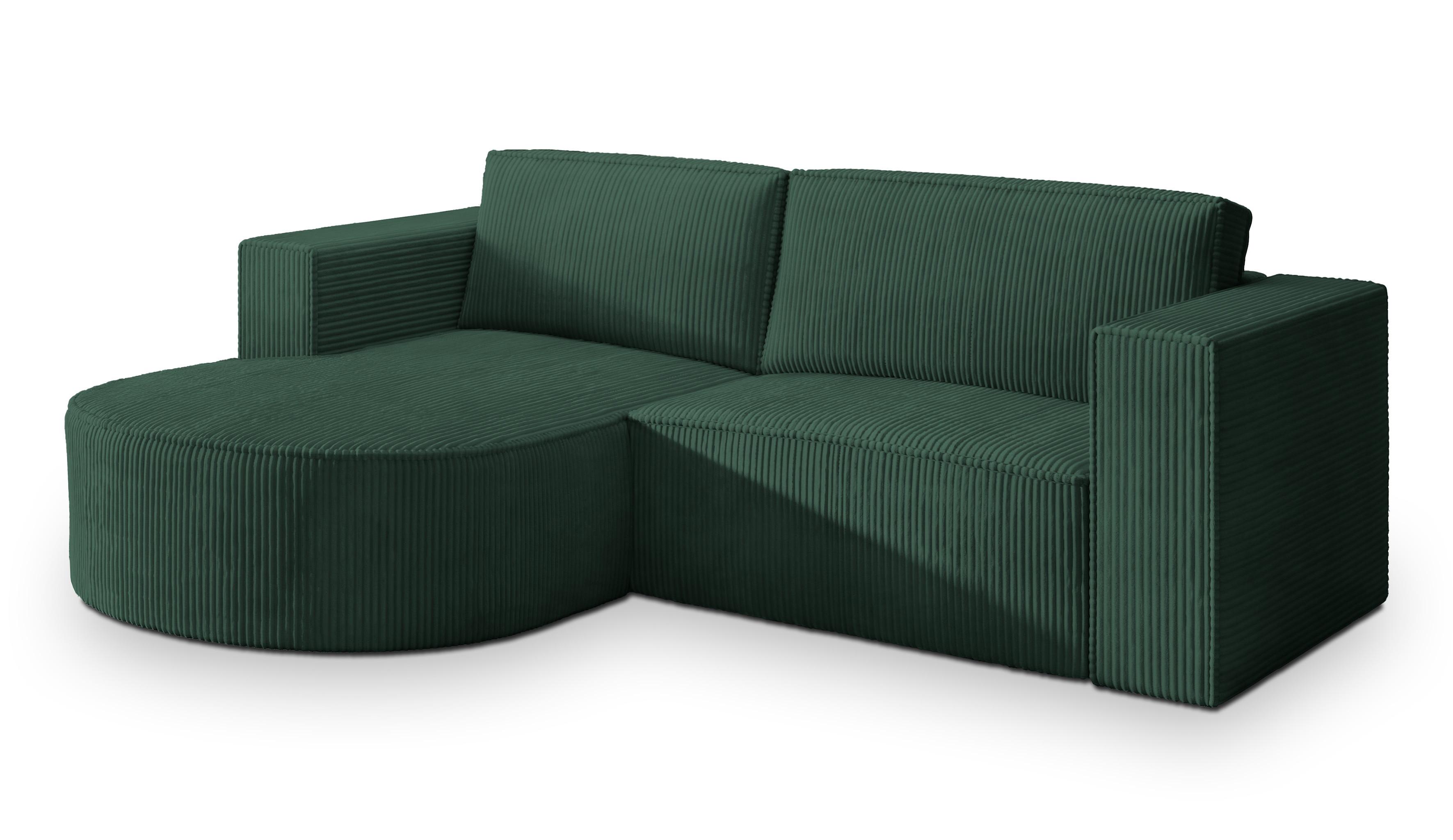 ECKSOFA SORELA P L-S Grün Kordstoff mit Schlaffunktion - Grün, Holz (263/174cm) - MASSENO