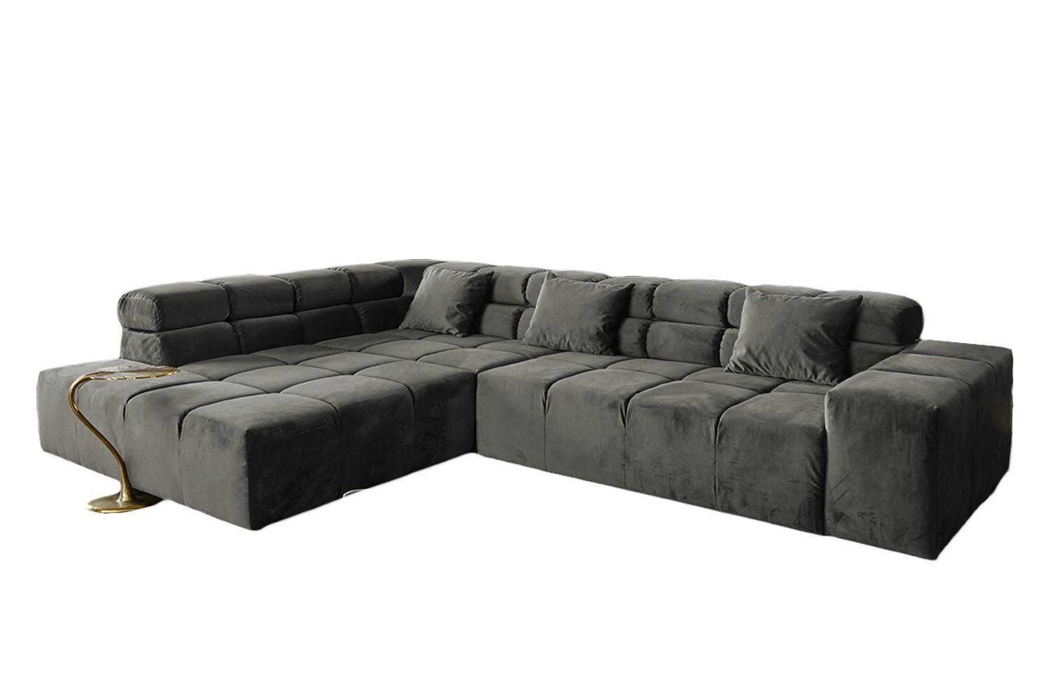 ECKSOFA MIT MOTORISCHEM SITZVORZUG NEVADA Grau Velvet Relaxfunktion - Schwarz/Grau, Textil (319/215cm) - KAWOLA