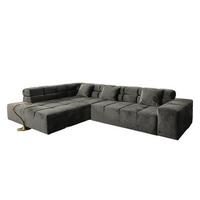 ECKSOFA MIT MOTORISCHEM SITZVORZUG NEVADA Grau Velvet Relaxfunktion - Schwarz/Grau, Textil (319/215cm) - KAWOLA