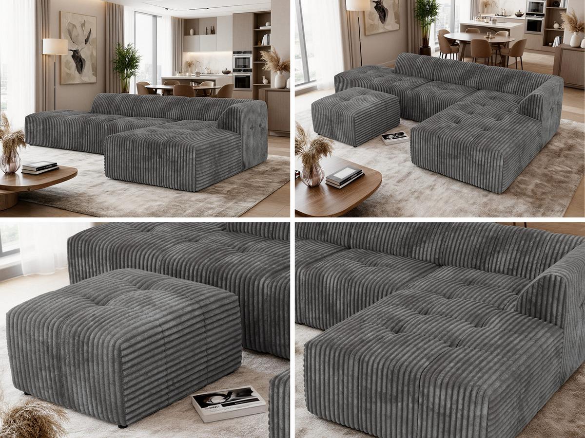 ECKSOFA GRIDA 4M L Grau Cord - Rechts - Schwarz/Grau, Kunststoff/Textil (176/335cm) - MKS