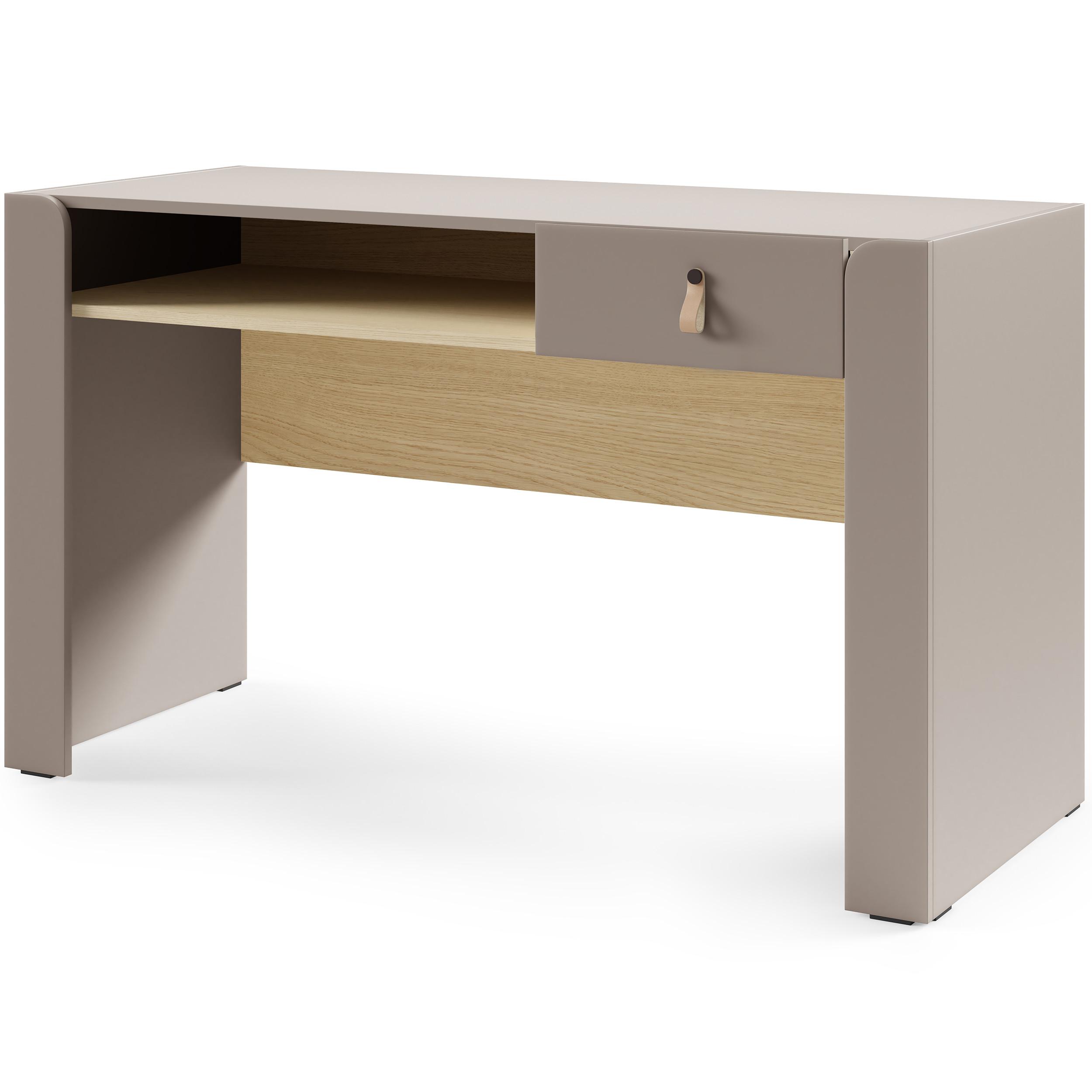 SCHREIBTISCH Sorella mit Schublade und offenem Regal, für Jugendzimmer, Porcini + Eiche Mavelie - Eichefarben/Cappuccino, Leder/Holzwerkstoff (52/120/76cm) - Beautysofa