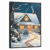 LEINWAND Bilder mit Rahmen - Weihnachten - Weihnachtsbaum - Winter - Zuhause - Schnee - 70x100 - Smaragdgrün, Textil (70/100cm) - MuchoWow