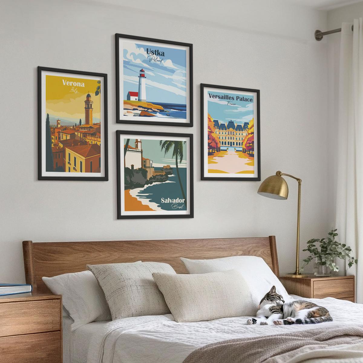 BILDER SET 4er Set - 50x50 cm & 40x60 cm Schwarzer Rahmen - Blicke auf berühmte Orte am Meer - Schwarz, Kunststoff (50/50cm) - TULUP