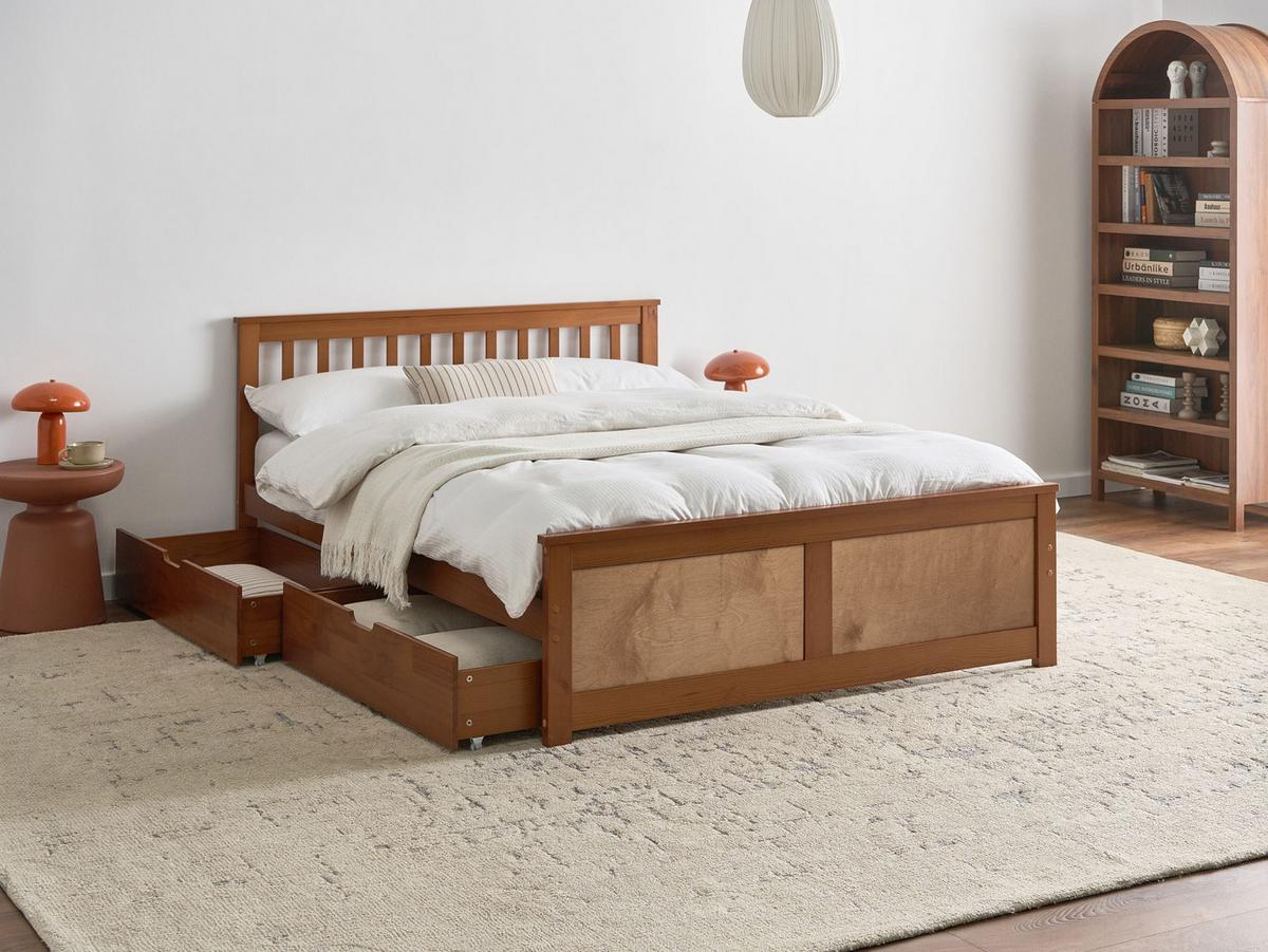 BETT mit 2 Schubladen 140/200 cm Kiefernholz Braun Olendon - Braun, Holz (140/200cm) - Beliani