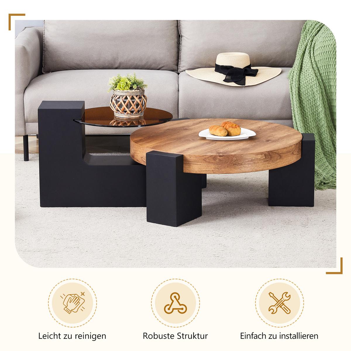 COUCHTISCH set glas holzoptik zerlegbar flexibel - Eichefarben, Holzwerkstoff (61/61/44cm) - Urban Meuble