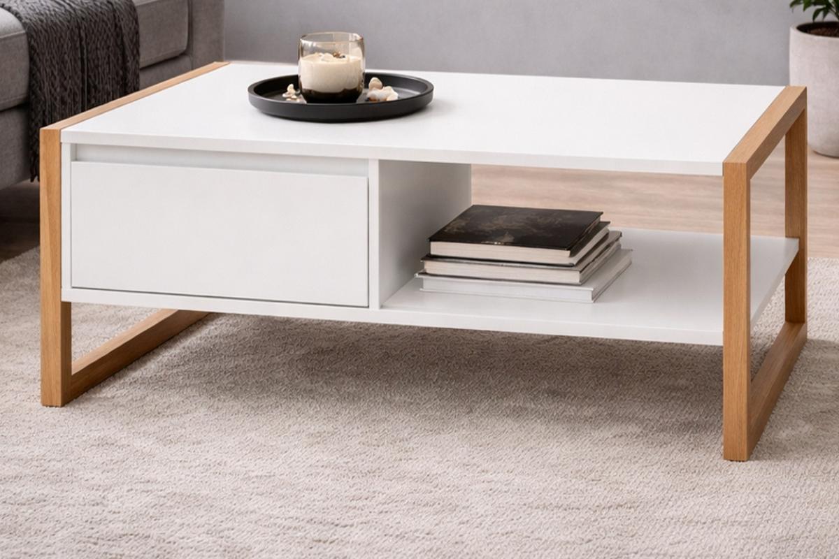 COUCHTISCH weiß, Eiche Artisan 100 cm, Wohnzimmertisch mit Stauraum - Weiß/Eiche Artisan, Holzwerkstoff (55/100/40cm) - Furn.Design