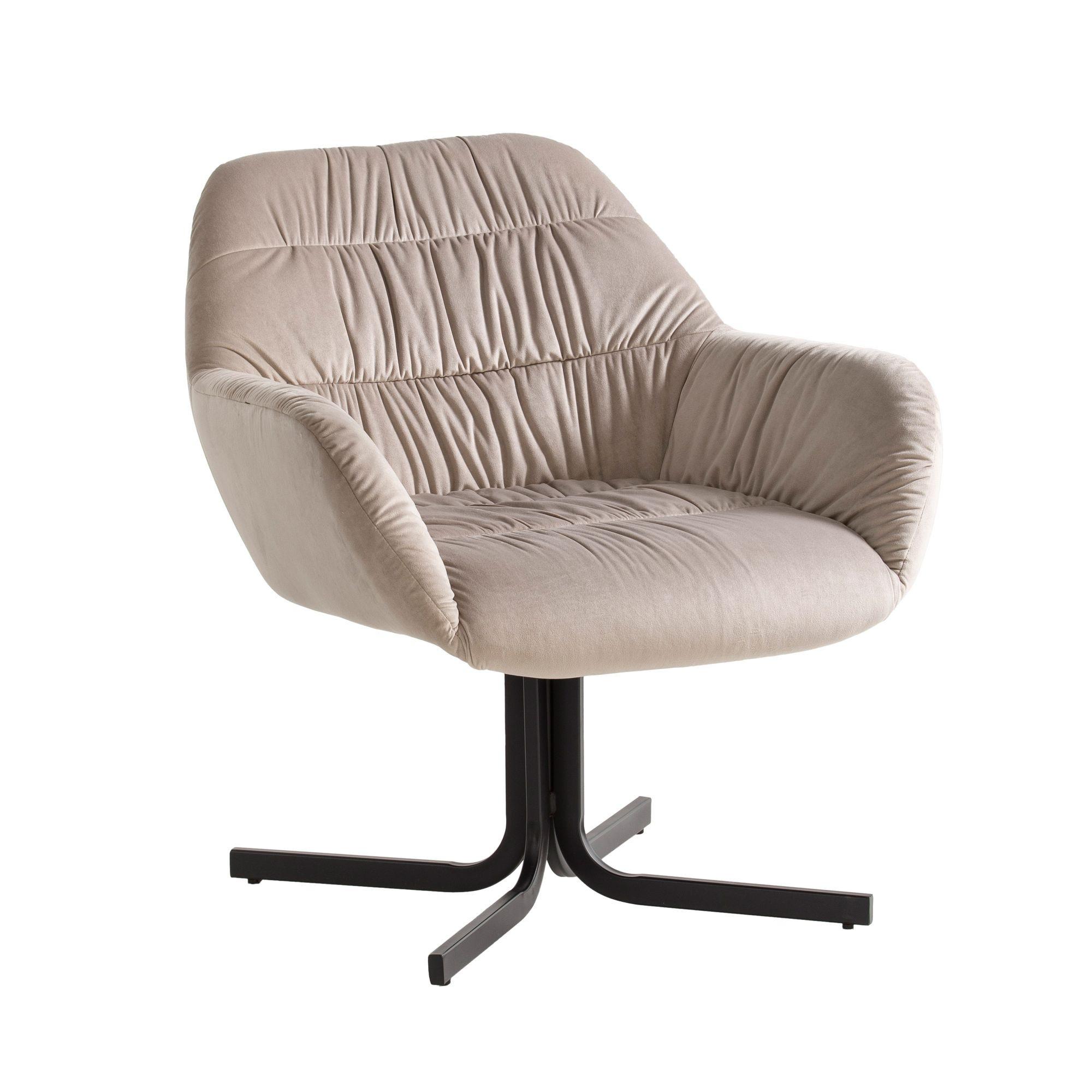 LOUNGESESSEL Samt mit Armlehnen und Metallgestell, gepolsterter Schalensitz, Beige 64x68x74 cm - Beige/Schwarz, Textil/Metall (64/74/68cm) - KADIMA DESIGN