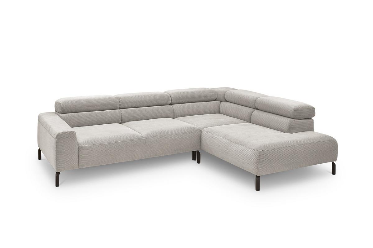 ECKSOFA MIT MOTORISCHEM SITZVORZUG DELIA Silber Cord Relaxfunktion - Silberfarben/Schwarz, Textil/Metall (276/219cm) - KAWOLA