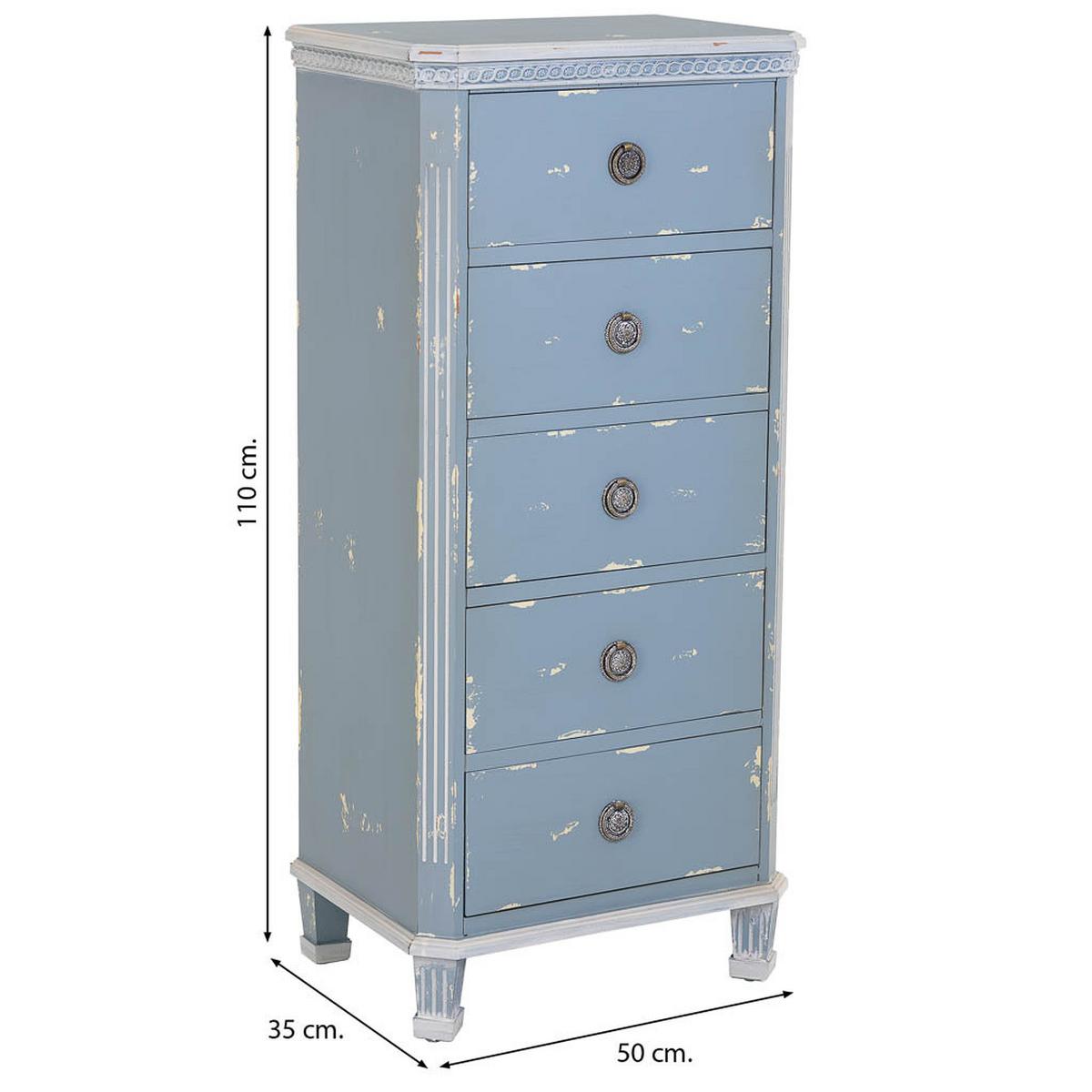 HOLZKOMMODE mit 5 schubladen 50x35x110 cm blau - Blau, Holz (50/110/35cm) - Wanderlust