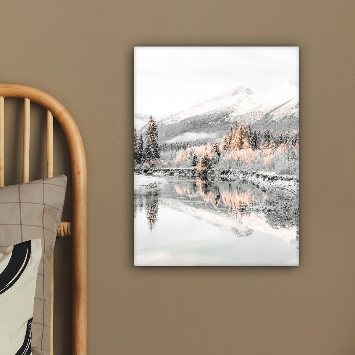 LEINWANDBILD Natur - Winter - Bäume - Berge - Schnee Room Decor 30x40 cm - Weiß Hochglanz, Textil (30/40cm) - MuchoWow