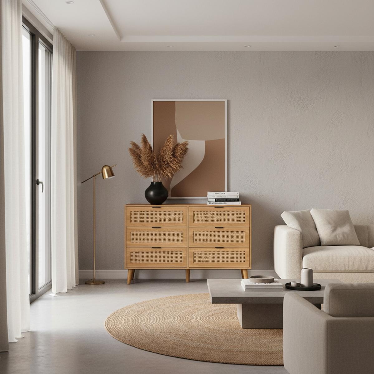 SIDEBOARD mit 6 Schubladen Sideboard aus Holz mit Metallgriffen, Retro-Design, für Schlafzimmer & Büro Walnuss - Braun, Holzwerkstoff (120/77/40cm) - Urban Meuble