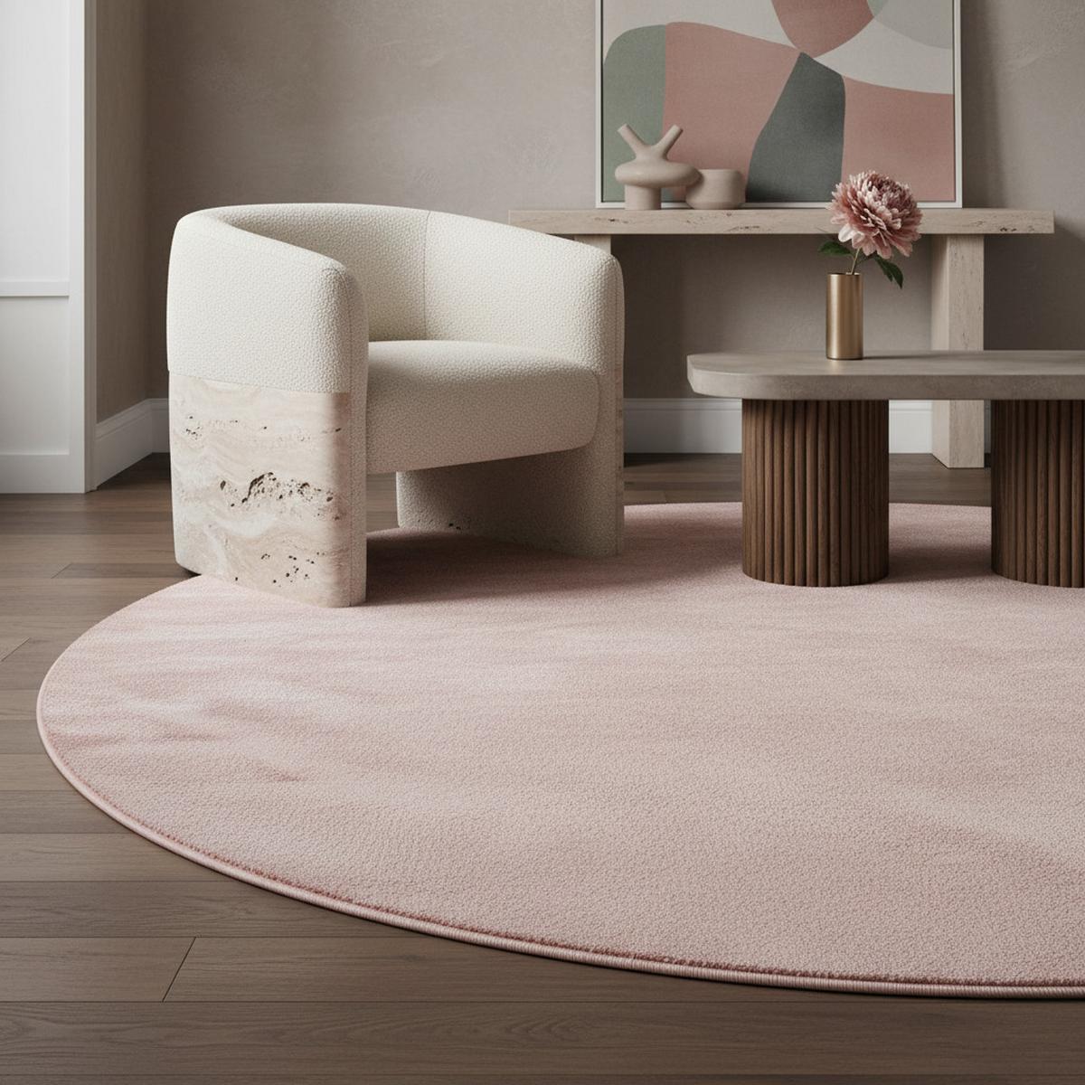 TEPPICH Kurzflor Waschbar LECH in Rosa, einfarbig, Ø 120 cm - Rosa, Textil (120/120cm) - KADIMA DESIGN