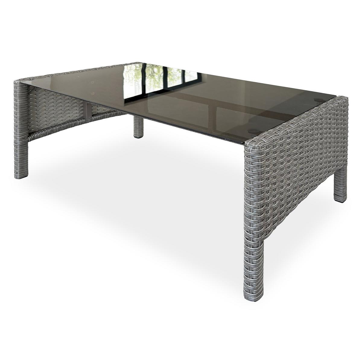 GARTENSET Montero Sofa, 2 Sessel und Tisch mit gehärtetem Glas, Metall+Technorattan - Dunkelgrau/Grau, Metall - Beautysofa