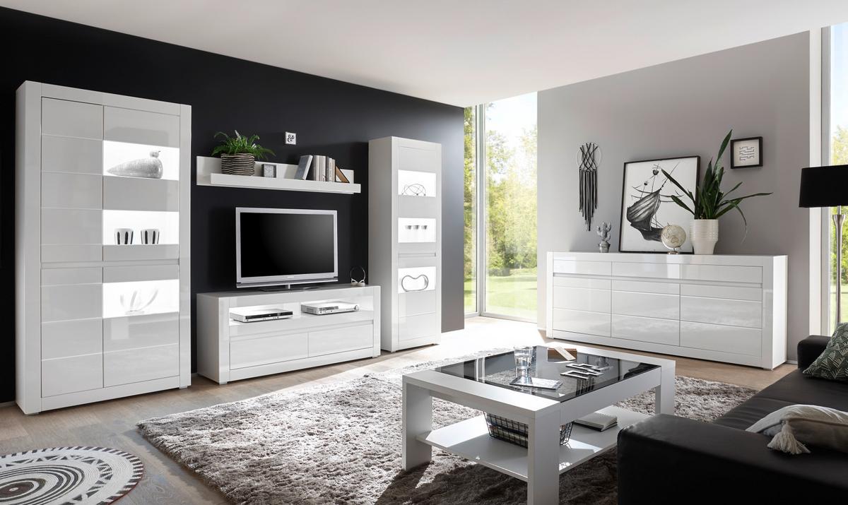 TV-LOWBOARD Hochglanz weiß Stone Design grau, TV-Unterteil Komforthöhe, 150 x 63 cm - Weiß Hochglanz, Holzwerkstoff (150/63/42cm) - Furn.Design