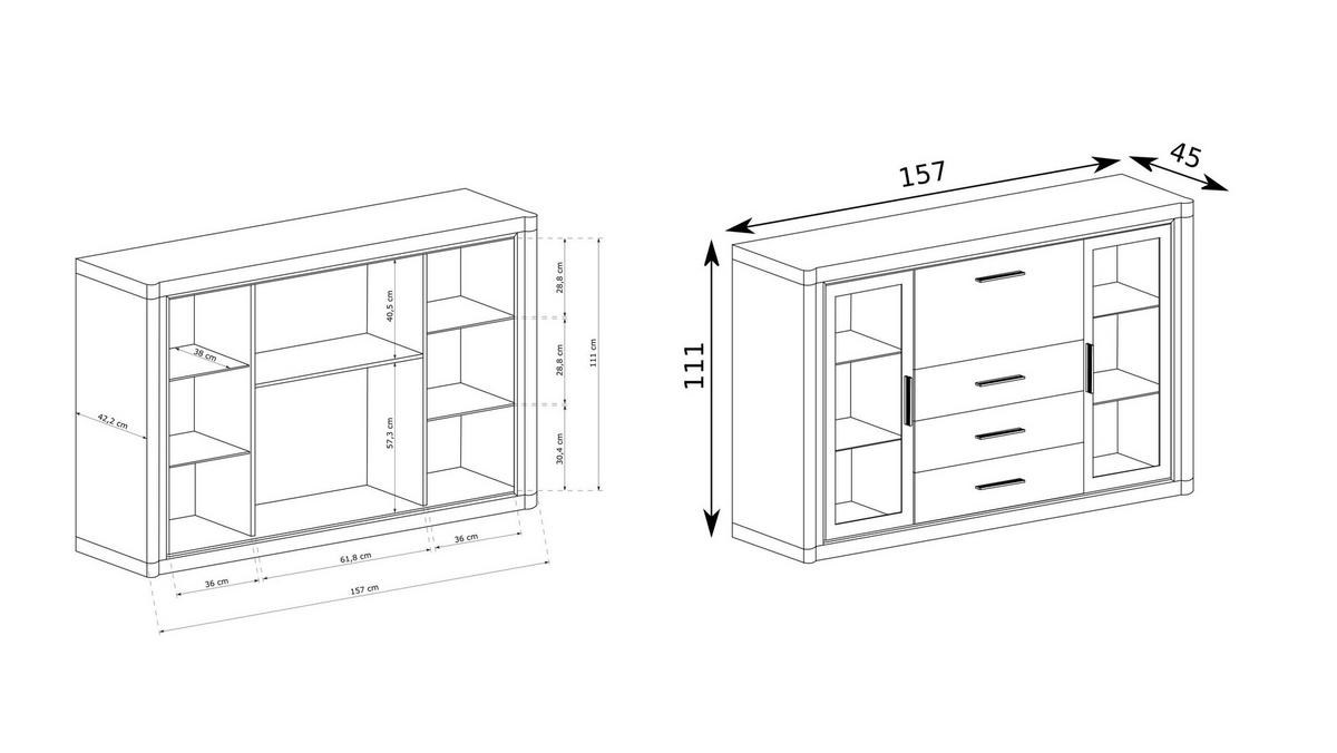KOMMODE MALAGA 157/111/45cm mit 3 Schubladen 3 Türen Braun - Braun, Holzwerkstoff (157/111/45cm) - MASSENO