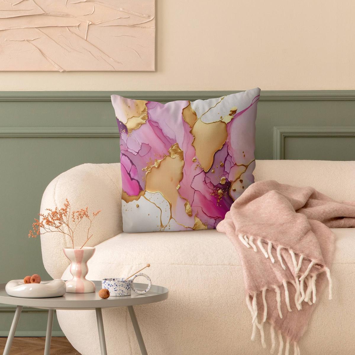 DEKOKISSEN Goldenes Farbspiel mit Pink 40/40 cm - Pink, Textil (40/40/10cm) - Bilderwelten