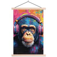 POSTER MIT MAGNETLEISTEN Graffiti - Schimpanse - Straßenkunst - Kopfhörer - Affe Deko Wohnzimmer 40x60 cm - Blau, Textil (40/60/0.15cm) - MuchoWow
