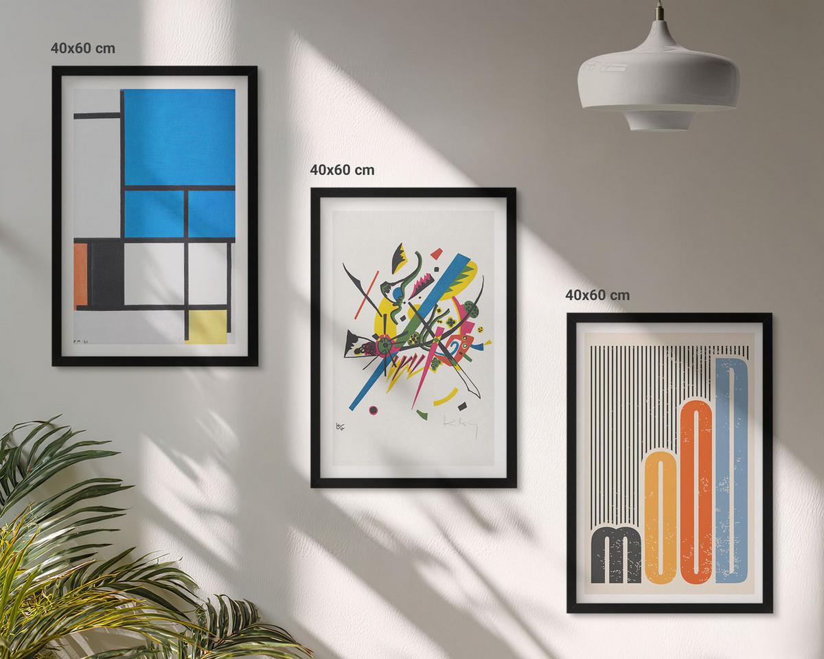 BILDER SET 3er Set - 40x60 cm Schwarzer Rahmen - Abstrakte moderne Geometrie - Schwarz, Kunststoff (40/60cm) - TULUP