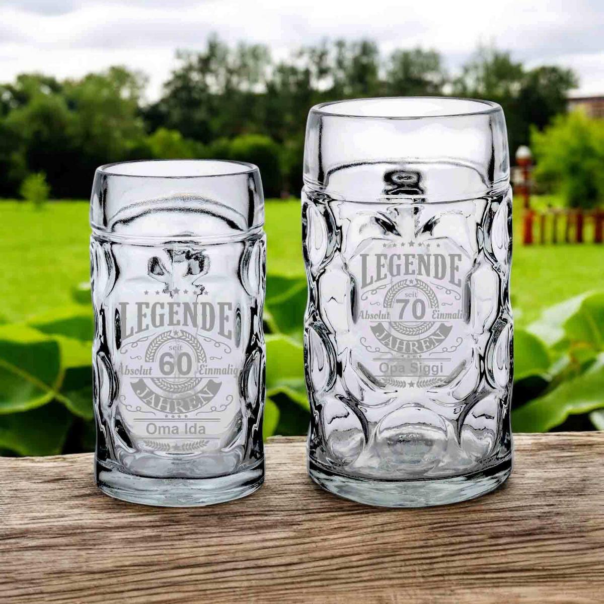 BIERKRUG MIT GRAVUR Legende seit 30 Jahren transparent 0,5 Liter - Transparent, Glas (0.5L) - LUXENTU