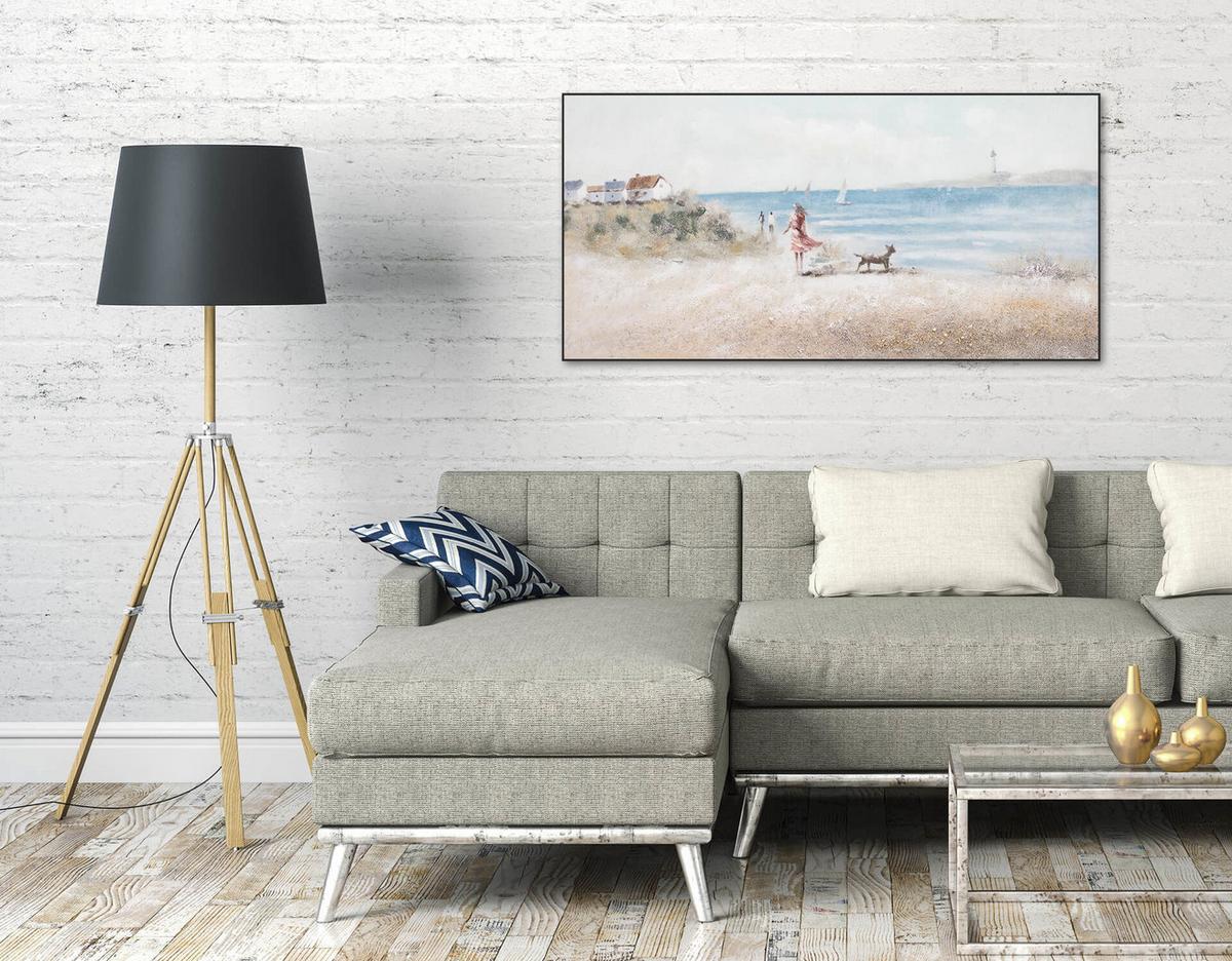 ACRYLBILD HANDGEMALT 120/60 cm - Blau/Beige, Holz/Textil (120/60cm) - KUNSTLOFT
