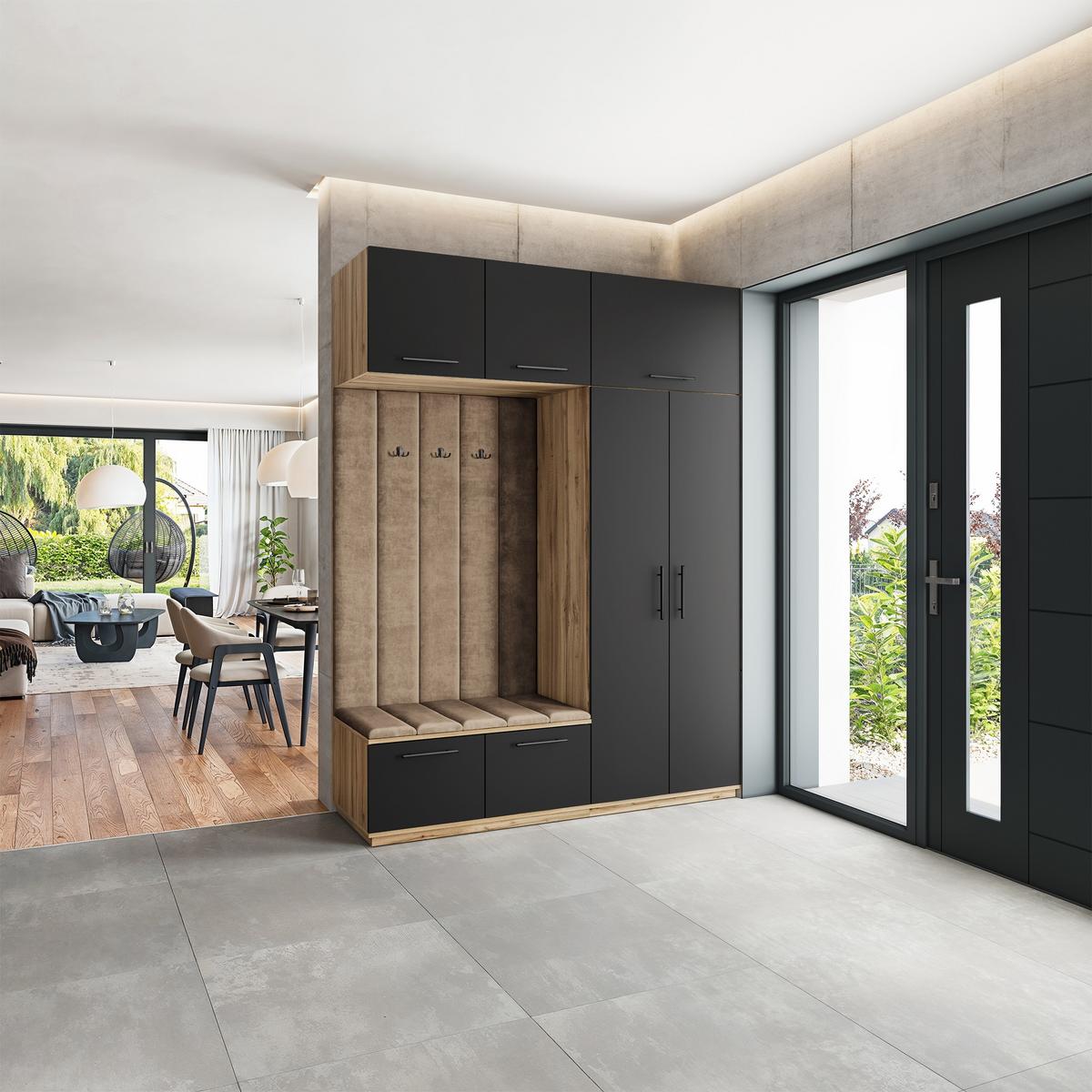 GARDEROBENSCHRANK REMA 180/240/60 cm Modern Garderobe-Set Eiche Wotan - Eiche Wotan/Schwarz, Holzwerkstoff (180/240/60cm) - MASSENO