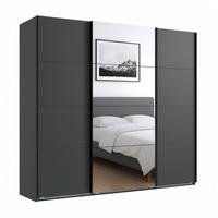 SCHWEBETÜRENSCHRANK 3-türig B225/H208/T64 cm in Grafit, Kleiderschrank mit einer Spiegeltür / 22519 - Edelstahlfarben/Graphitfarben, Holzwerkstoff/Metall (225/208/64cm) - luma-home