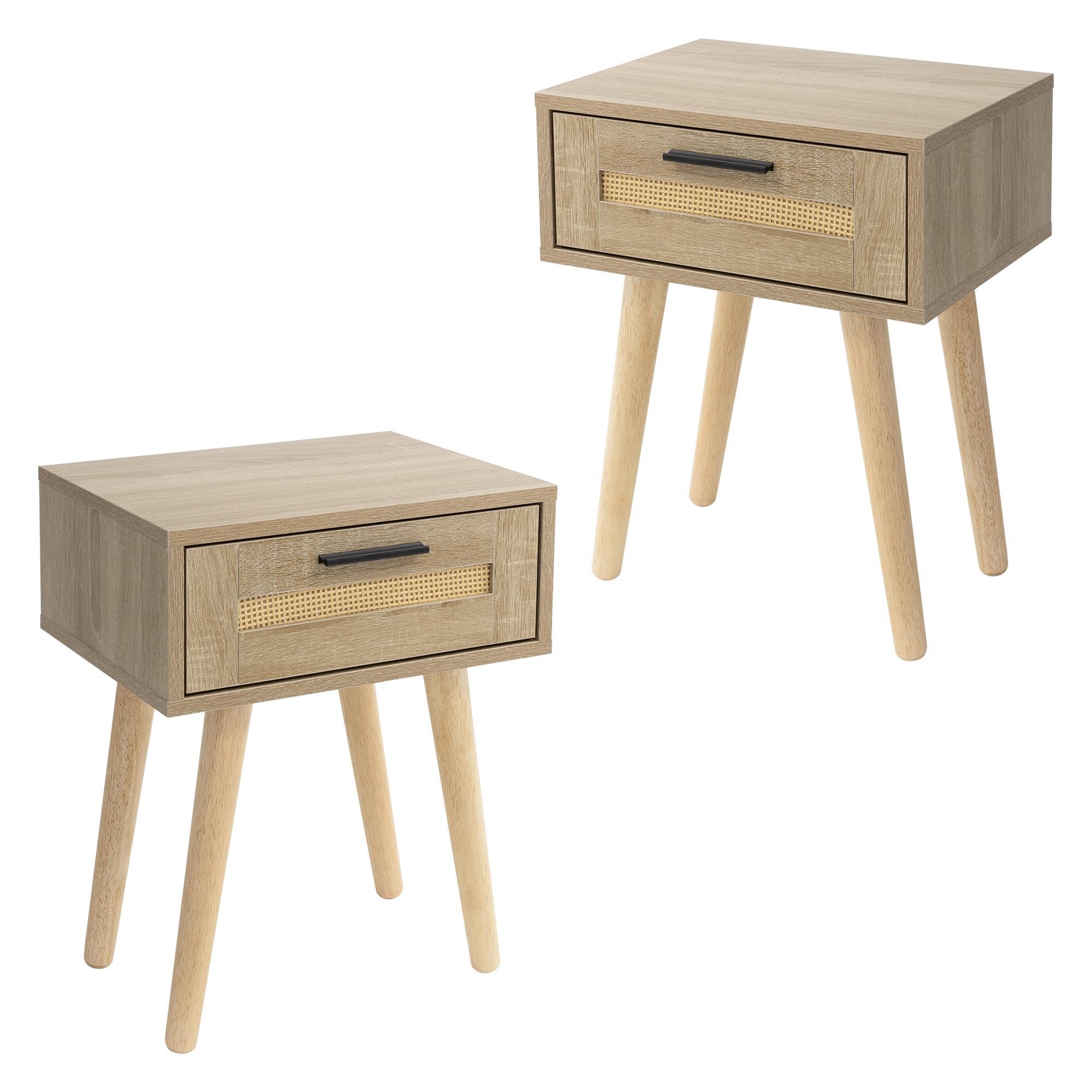 NACHTTISCH 2er Set mit 1 Schublade 40x50,5x30 cm Eiche Optik Rattanfront - Beige, Holzwerkstoff (40/50.5/30cm) - ML-DESIGN