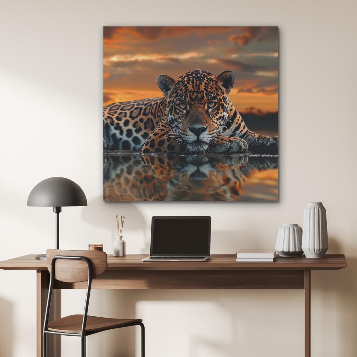 AKUSTIKBILD Natur - Leopard - Tier - Sonnenuntergang - Modern Akustikpaneele 90x90 cm - Orange, Kunststoff (90/90/0.9cm) - MuchoWow