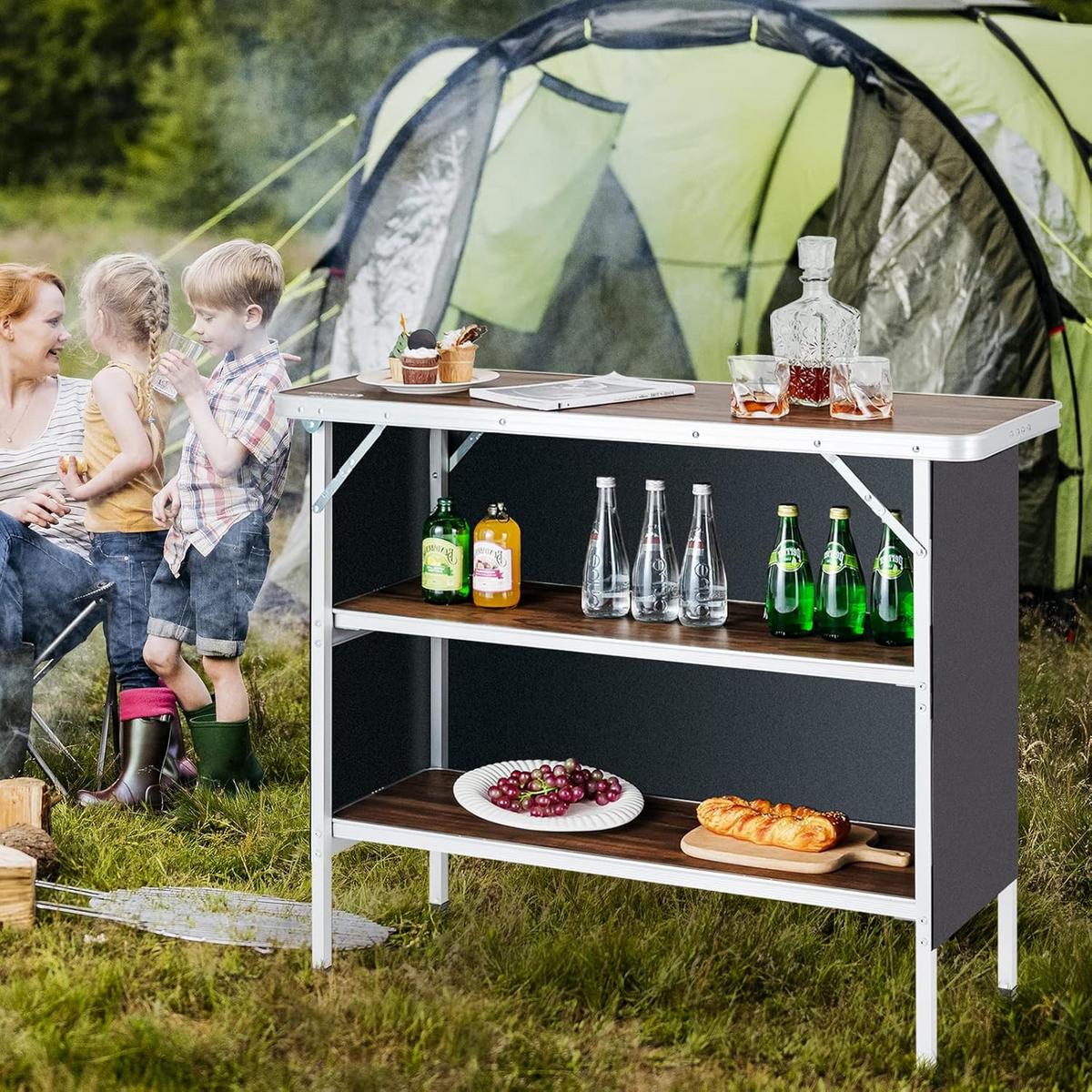 CAMPINGSCHRANK Kaffee - Braun, Holzwerkstoff (38/110/88cm) - COSTWAY