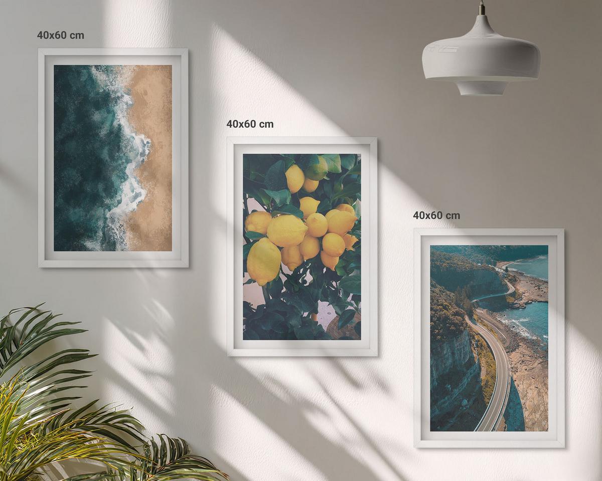 BILDER SET 3er Set - 40x60 cm Weißer Rahmen - Meerstrand Zitronen Berge - Weiß, Kunststoff (40/60cm) - TULUP