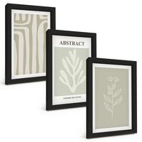 BILDER SET 3er Set - 20x30 cm Schwarzer Rahmen - Abstrakte Pflanzenmuster - Schwarz, Kunststoff (20/30cm) - TULUP