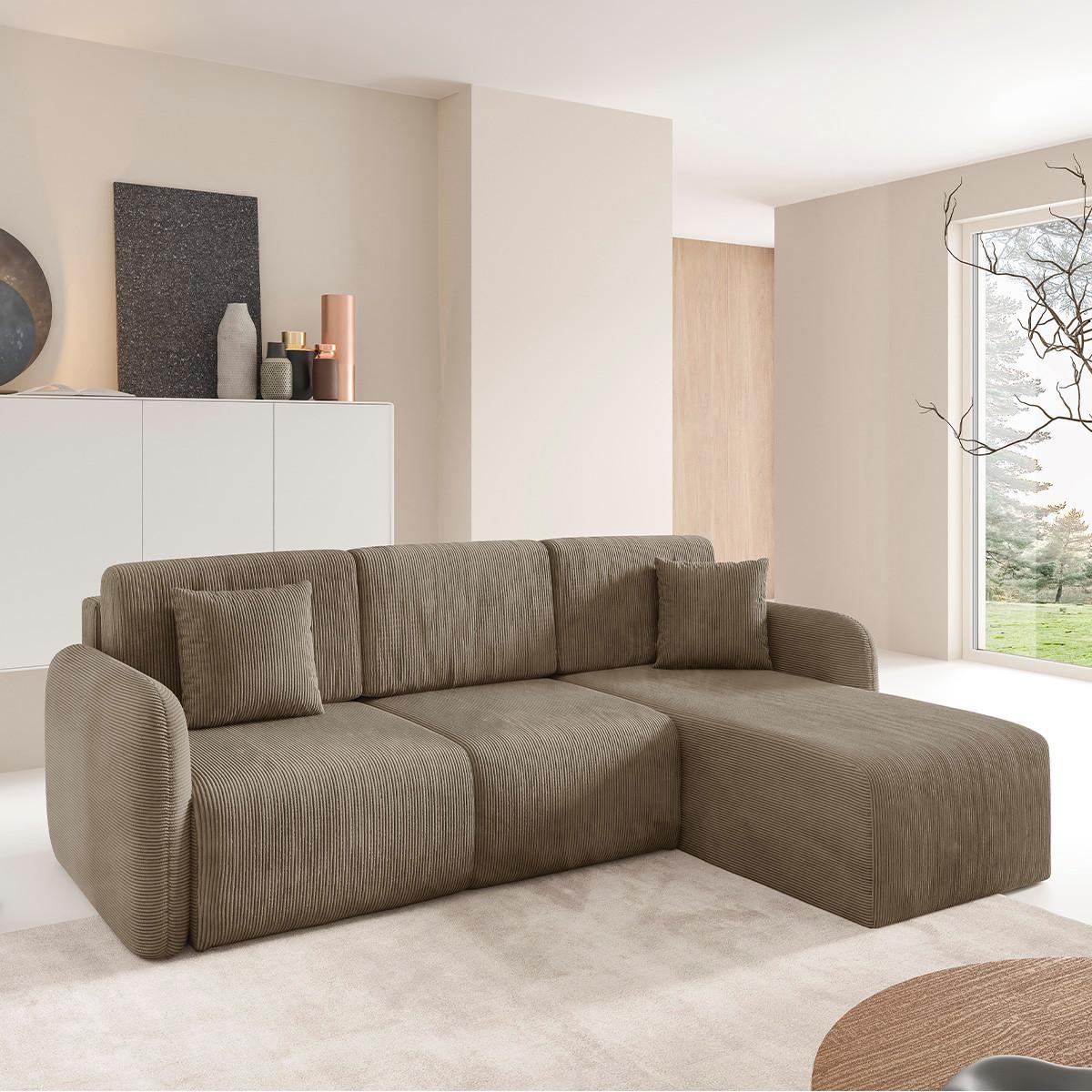 ECKSOFA Dora 3 Sitzplätze Taupe - Taupe, Holz (245/185cm) - Petits-meubles