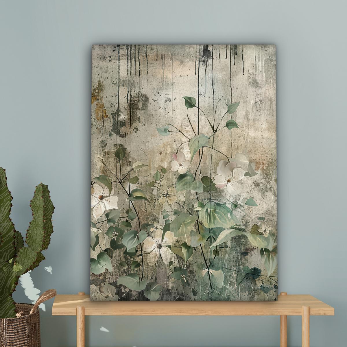LEINWANDBILD Blumen - Blätter - Abstrakt - Modern Wandbild Wohnzimmer 60x80 cm - Grau, Textil (60/80cm) - MuchoWow