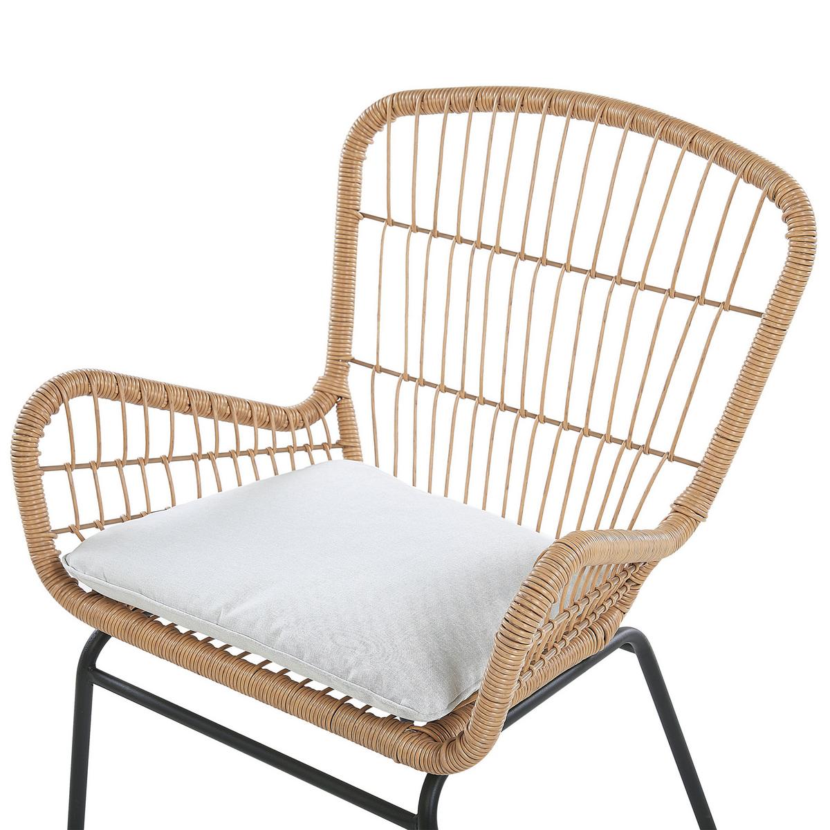 BALKONSET 2-Sitzer Rattan natürlich Auflagen hellgrau Labico - Beige/Schwarz, Kunststoff - Beliani