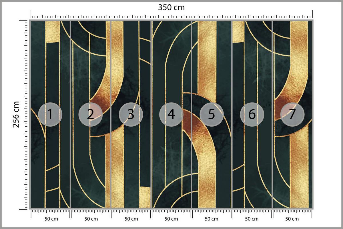 FOTOTAPETE für Büro Imitation Goldene Abstraktion Formen Geometrisch 350x256 - Schwarz, Papier (350/256cm) - Muralo